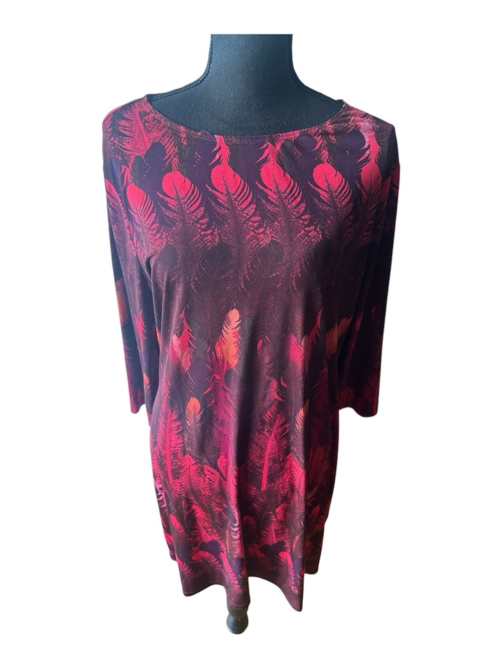Attitudes by Renee Floral Feather A-Line Dress Multicolor Jersey Chic XL Style